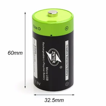1stk/masse ZNTER 6000mAh 1,5 V genopladeligt batteri, størrelse D USB-lithium-polymer-batteri hurtig opladning via Mikro-USB-kabel 1