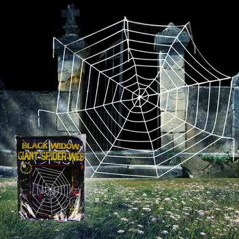 1X Spindelvæv Halloween Dekorationer Super Stretch Cirkulære Giant Spider Web Til Udendørs 11.2 ft Sort, Hvidt køkkenrullepapir 11756