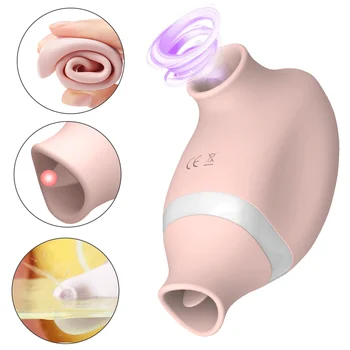 2-i-1 Sugende Vibrator G spot Stimulation Tunge Vibratorer Silikone Bryst Nipple Sucker Klitoris Slikning Vibrator Oral Sex Toy 2