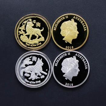 2 Stk/masse Kinesiske Lunar Zodiac Souvenir-Mønt 2018 Australien 1 Ounce Størrelse 40 MM Sølv Forgyldt År Af Hunden Mønter 33168
