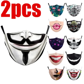 2 Stk. Voksen Unisex Fashionable Klud Anti-Støv Ansigt Munden Masker Dække Sjove 3D-Print Genanvendelige Vaskbar Cubrebocas Mascarilla 2