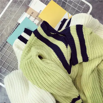 2018 Foråret Efteråret Nye Løs Mellemlang Lang Strik Sweater Kvinder koreanske Stor Størrelse V-hals Pullover Twist Sweater Kjole Kvindelige LQ104 0