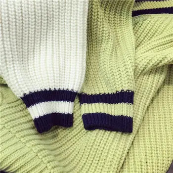 2018 Foråret Efteråret Nye Løs Mellemlang Lang Strik Sweater Kvinder koreanske Stor Størrelse V-hals Pullover Twist Sweater Kjole Kvindelige LQ104 5