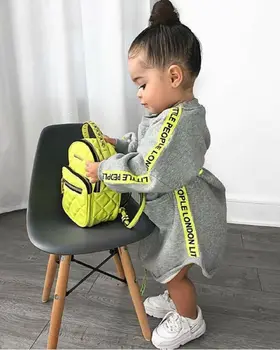 2019 Fashion Baby Pige med efteråret Tøj med Lange Ærmer Sport Kjole med bælte Buksetrold Barn casual grå Pullover Kjoler 2