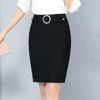 2019 Foråret Elastisk Høj Talje Nederdel, koreanere Sexet Slank Kontor Metal Bælte Farve Mini Nederdel Plus Size Sort 3x 1