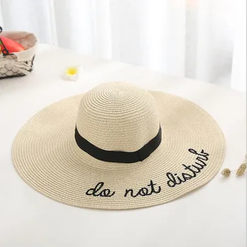 2019 Hot Salg Sommeren Dame Wide Brim ikke diaturb solhat Broderi Halm Cap Floppy Sammenklappelig Rulle op Cap Beach Sun Hat 1