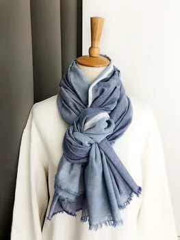 2019 Japansk Unisex Style Vinter-Tørklæde Mode Mænd Tørklæde af Bomuld Splejse Farve Blå Stribet Lange Bløde kvinders Tørklæder Sjal 0