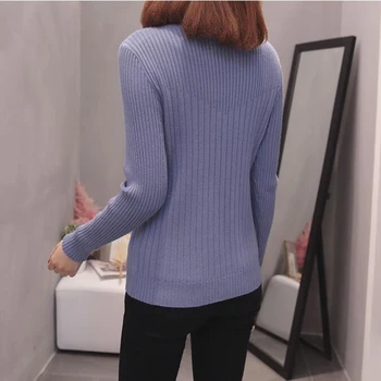 2019 koreanske version Strik Kvinder Halvdelen høj krave Sweater Toppe Femme foråret Efteråret Lange Ærmer Pullover Kvinder Trøjer ZX201 0