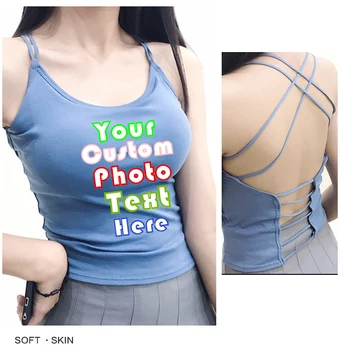 2019 Kvindelige Cross Back Tank Top med Bryst Pad Mode Sexet Strop Vest for Kvinder Brugerdefinerede Logo Shirt Trykt Tilpassede Tekst 1