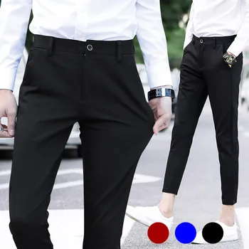 2019 Mænd, Suit Bukser, Slim Fit Solid Mænd Bukser Mode Ankel-længde Bukser Mandlige Kontor-Sort Blyant bukser Til Mænd 3