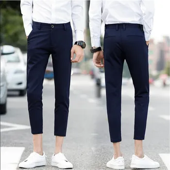 2019 Mænd, Suit Bukser, Slim Fit Solid Mænd Bukser Mode Ankel-længde Bukser Mandlige Kontor-Sort Blyant bukser Til Mænd 5