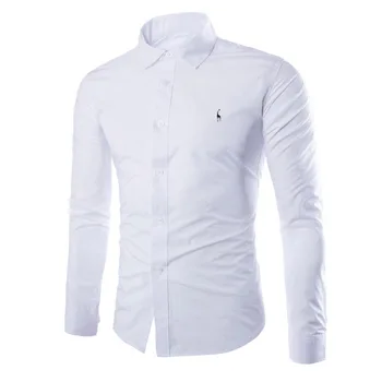 2019 Mærke Kvalitet Fra Hvid Skjorte Mænd Solid Slim Fit Hjorte Broderi Afslappet Langærmet Shirts Formelle Mandlige Dress Shirts 4