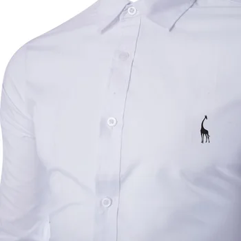 2019 Mærke Kvalitet Fra Hvid Skjorte Mænd Solid Slim Fit Hjorte Broderi Afslappet Langærmet Shirts Formelle Mandlige Dress Shirts 5