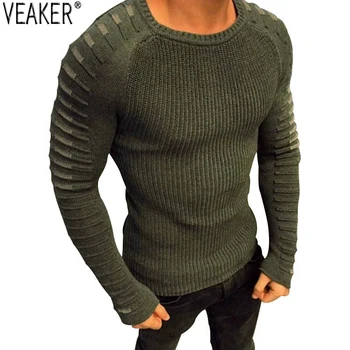 2019 Nye Mænd Sexy Sweater, Pullover Mandlige Efteråret Afslappet Rund Hals Strikket Trøjer Trøjer Slim Fit Plisserede Sweater Strik 2