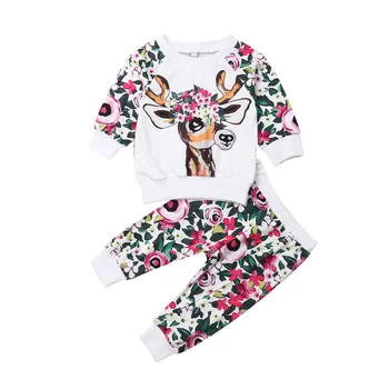2019 Nyfødte Baby Pige Kids Tøj Blomster dyreprint Toppe + Lange Bukser 2stk eller Søster Sweatshirt Toppe Tøj Tøj 3