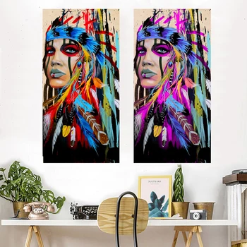 2019 Stor størrelse native Indian Girl Fjer Lærred Maleri Til stuen Wall Art Prints Hjem Decor gratis fragt Urammet 1