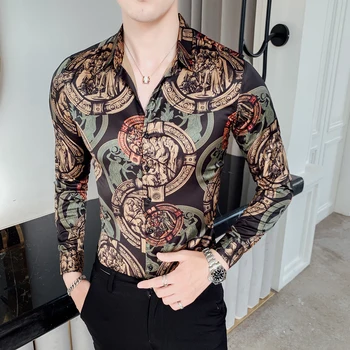 2019 Streetwear Langærmet Herre Casual Skjorte Slim Fit Kjole Nye Tuxedo Skjorte Af Høj Kvalitet, Elegant Print T-Shirts Til Mænd Tøj 1
