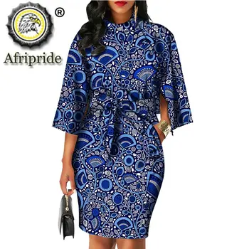 2020 afrikanske kjoler til kvinder AFRIPRIDE bazin riche ankara print ren bomuld egen tilpassede voks batik bue o-neck dress S1825092 1284