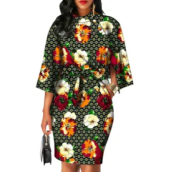 2020 afrikanske kjoler til kvinder AFRIPRIDE bazin riche ankara print ren bomuld egen tilpassede voks batik bue o-neck dress S1825092 1