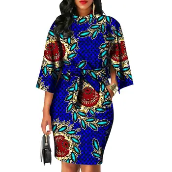 2020 afrikanske kjoler til kvinder AFRIPRIDE bazin riche ankara print ren bomuld egen tilpassede voks batik bue o-neck dress S1825092 4