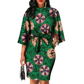 2020 afrikanske kjoler til kvinder AFRIPRIDE bazin riche ankara print ren bomuld egen tilpassede voks batik bue o-neck dress S1825092 5