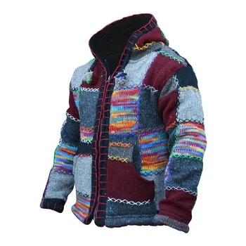 2020 Efterår og Vinter Mænd Patchwork Cardigan Sweater Mænd Casual Hooded Sweater Plus Størrelse 4XL Mænds Sweater 5