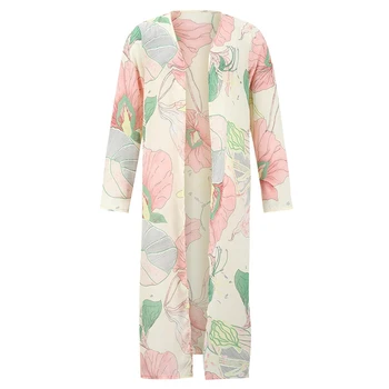 2020 Efteråret Mode Kvinder Dame Blomster Trykt Maxi Kimono Duster Chiffon Cardigan Shirts Løse Bluser Streetwear Strand 4