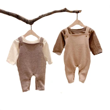 2020 Efteråret Nyfødte Baby Boy Tøj Baby Sparkedragt Uden Ærmer Solid-Jumpsuit Krydse Tilbage Overalls Stropper Casual Outfits 5