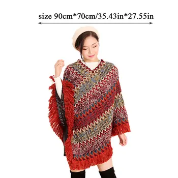 2020 Flerfarvet Kvinder Tørklæde Pels Etnisk Stil Og Sort Stribet Sweater Lang Sjal Strikket Kappe V Neck Pullover Kvinder Cardigan