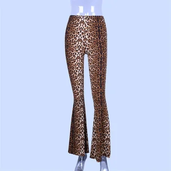 2020 Leopard Flare Pants Kvinder Lang Bell Bottom Bukser Kvindelige Tiger Mønster Højtaljede Bukser Damer Elastisk Streetwear 2
