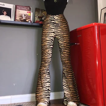 2020 Leopard Flare Pants Kvinder Lang Bell Bottom Bukser Kvindelige Tiger Mønster Højtaljede Bukser Damer Elastisk Streetwear 4