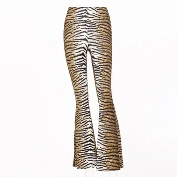 2020 Leopard Flare Pants Kvinder Lang Bell Bottom Bukser Kvindelige Tiger Mønster Højtaljede Bukser Damer Elastisk Streetwear 5