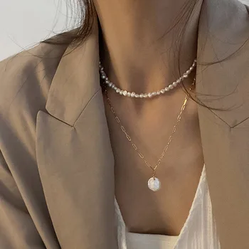 2020 Lyst til Fine Smykker til Kvinder-Pladsen 14k Guld Kæder Perle Vedhæng Uregelmæssige Naturlige Perler Halskæder til Kvinder bryllupsgave 0