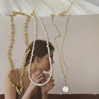 2020 Lyst til Fine Smykker til Kvinder-Pladsen 14k Guld Kæder Perle Vedhæng Uregelmæssige Naturlige Perler Halskæder til Kvinder bryllupsgave 1