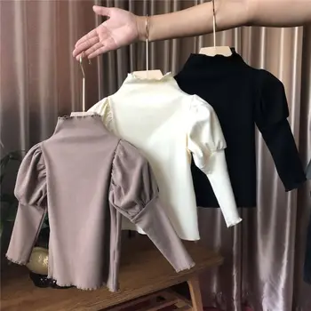 2020 new girl ' s wear høj krave bunden shirt til børn boble ærme casual top T-shirt koreansk modetøj 3