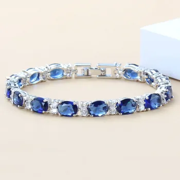 2020 Nye Blue Zircon Sølvfarvet Kæde Link Armbånd Sundhed, Mode Smykker Til Kvinder Gratis gaveæske JS52 2537