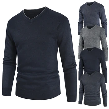 2020 Nye herre Slim Fit V-Neck Sweater Mandlige Efteråret Solid Color Basic Trøjer, Toppe, Strik, Trøjer M-3XL 15181