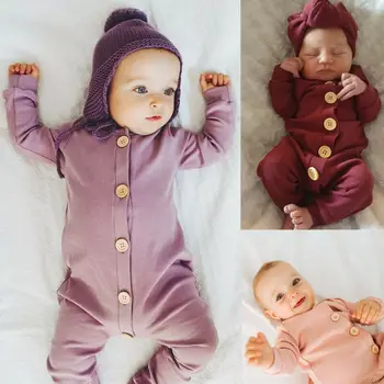 2020 Nye Mode Sød Nyfødt Baby, Dreng, Pige Langærmet Solid Romper Buksedragt Tøj Tøj 32352
