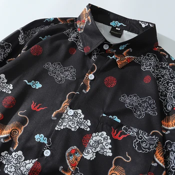 2020 Nye Retro Mode Hip Hop-Shirt i Overstørrelse Mænd Streetwear Tiger Print langærmede Skjorter Harajuku Casual Brand Mænds Shirt 3