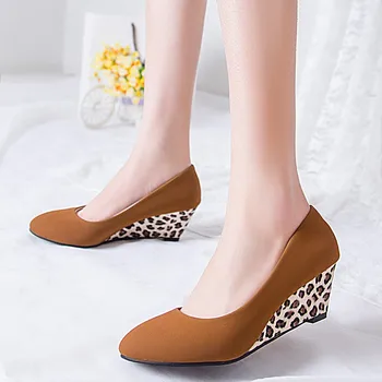 2020 nye wedge leopard kvinder sko lavvandede Spids Tå Flok afslappet sommer enkelt sko mode damer kjole shoes de mujer PU 5