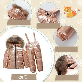 2020 Rusland børn Vinteren børn sæt tøj piger, tøj til Nytårsaften drenge parka ægte pels jakker pels ned sne bære 27068