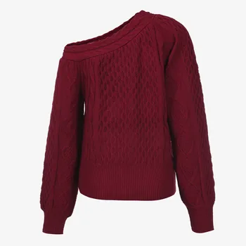 2020 Sexet Strikket Sweater Off Skulder Pullovere Trøje til Kvinder med Lange Ærmer V-hals Kvindelige Jumper Sort Rød Tøj #1214 1