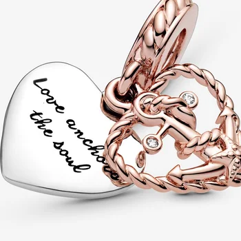 2020 Sommeren Nye 925 Sterling Sølv Reb Hjerte & Kærlighed Anchor Heart Charm Perler Passer Oprindelige Pandora Armbånd Halskæde Smykker 0