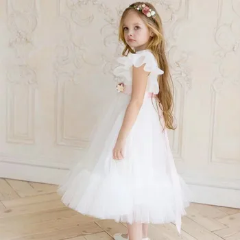 2020 Sommeren Nye Børn Piger Prinsesse Kjole Børn Elegante Tøj Mesh Blonde Flyve SleeveTeenage Baby Part Kjole, #9204 3017