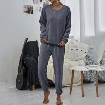 2020 Vinter Varm Pyjamas Sæt Kvinder Bløde Lounge Wear Damer Homewear Tyk Loungewear Nattøj Kvinder Sover Bære Pink Grå 28936