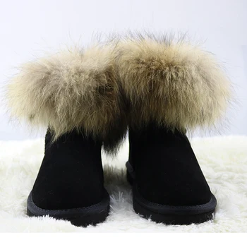 2020NEW stil Kvinder sne støvler varm vinter sko sko Ægte ræv pels ægte læder støvler Australia Støvler 0