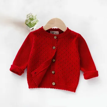 2021 Foråret Gul Baby Piger Overtøj Cardigan Enkelt Breasted Rød Sweater Baby Piger Jakke 6 12 24 Måneders Baby Tøj 185062 5