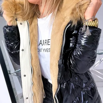 2021 Mode Pels Krave Bomuld Jakke Kvinder Polstret Vinter Coat Black Hood Warmness 4XL Kvinders Frakker Plus Size Parkacoats Outwear 0