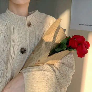 2021 Nye Efteråret koreansk Stil Doven Vind, varm, blød Pullover Sengetøj Blomst Farve Sweater Frakke Løs Midi-Cardigan Top Women