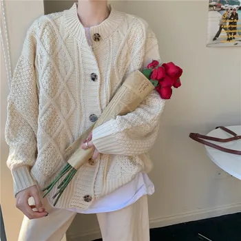 2021 Nye Efteråret koreansk Stil Doven Vind, varm, blød Pullover Sengetøj Blomst Farve Sweater Frakke Løs Midi-Cardigan Top Women 2
